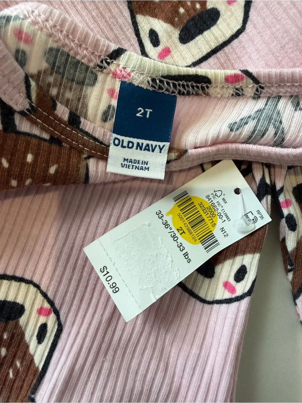 NWT, Old Navy Pink Reindeer Print Long-Sleeve Top - 2T, 2T